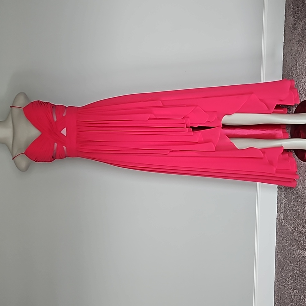 Cache dark pink high-low flowy elegant long dress-0